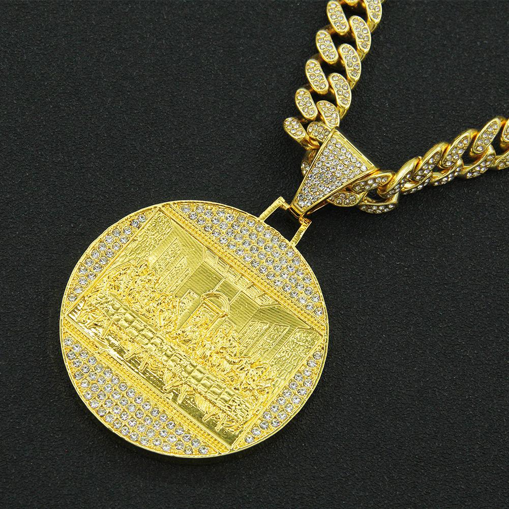 

Европейский хип-хоп, преувеличенное большое круглое ожерелье с подвеской, украшенное бриллиантами, модное мужское панк-властное крутое кубинское звено, цепочка, аксессуары, кулон