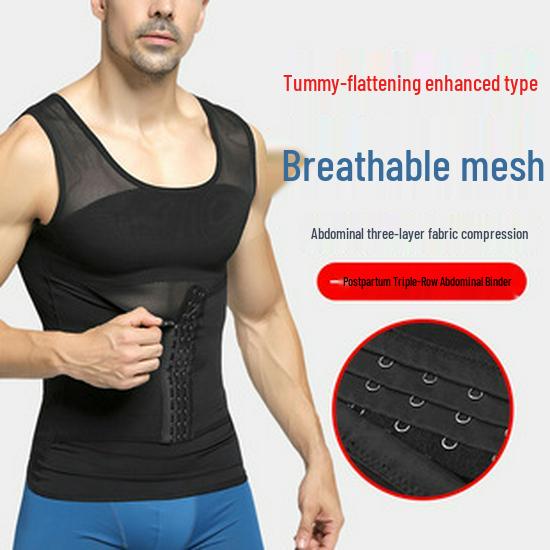 Men's Slimming Body Shaper: Tummy Control Waist Trainer, Invisible Chest Binder, Short Sleeve, Lightweight Summer.
