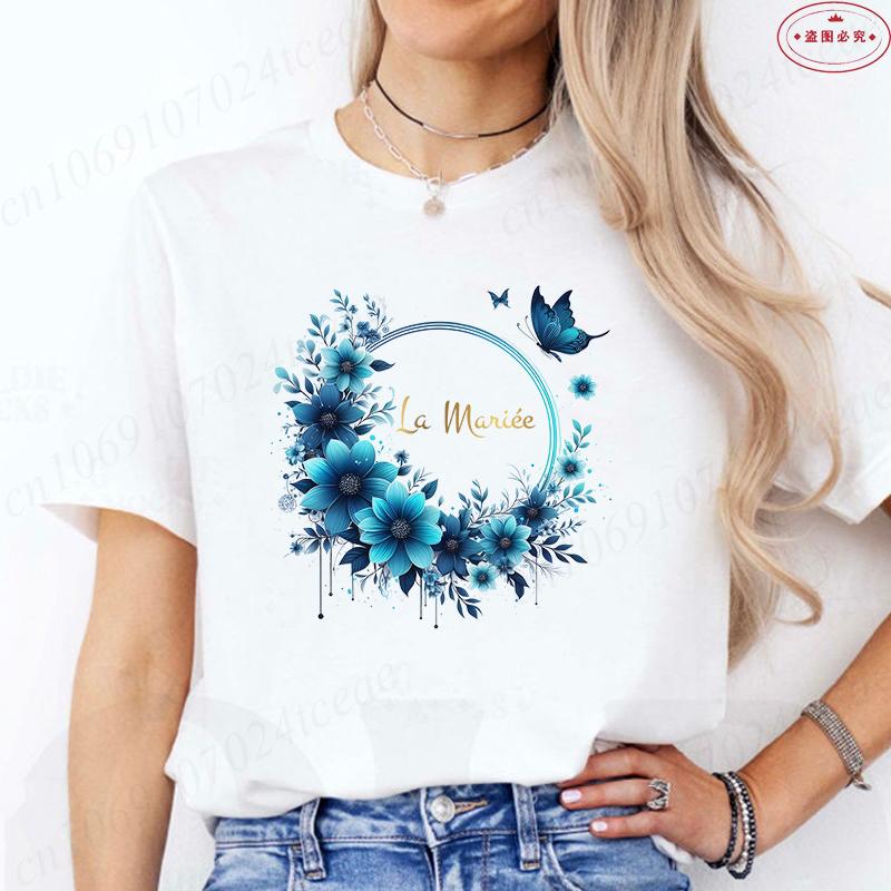 Team Bride Top Future Bride Tshirt Bridal Shower Wedding Bachelorette Party EVJF Flower Wreath Tees for Women Single Farewell