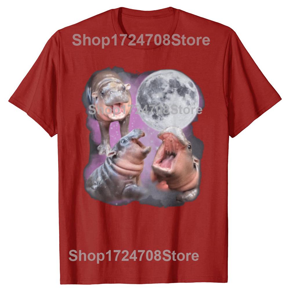 Funny Moo Deng With The Moon Graphic Tshirts Men Womens Fashion Casual Tshirt 100 Cotton Loose Oversized T Shirt