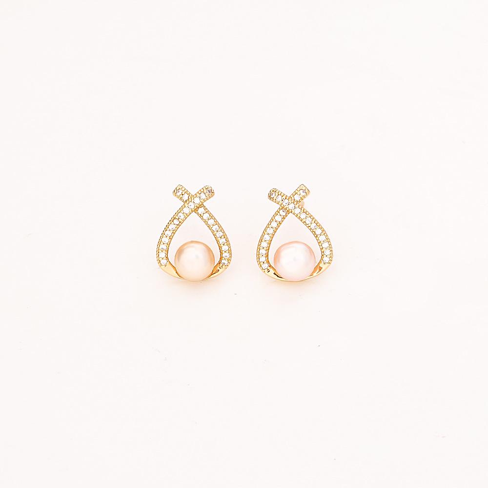 High-End Pearl & Zircon Cross Stud Earrings - Elegant, Fashionable & Versatile Jewelry
