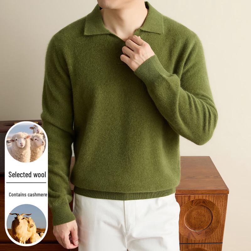 Peimeng Men's Cashmere-Blend Seagull Collar Pullover Sweater