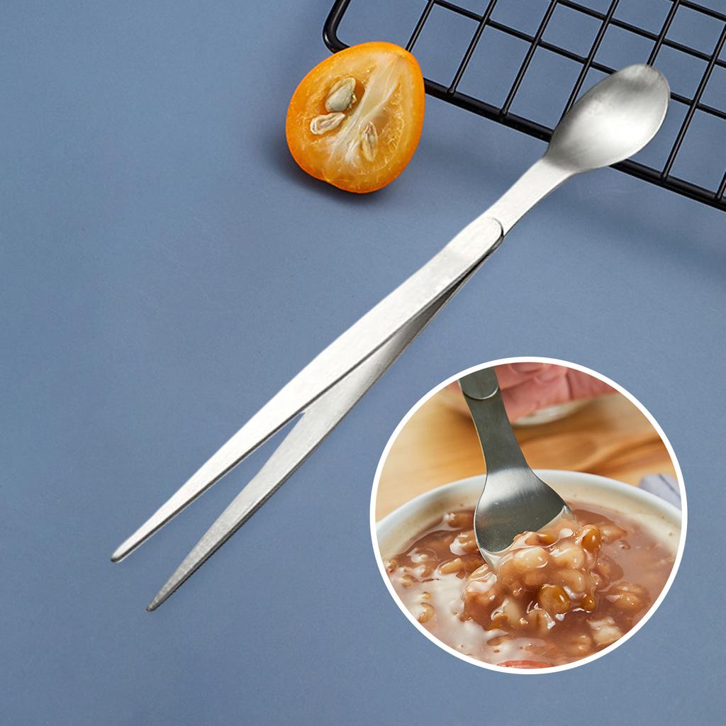 2 in 1 Stainless Steel Tasting Spoon Tweezers Dual Function for Party Kitchen Accessories Chef Cooker Gadget Tasting Appetizer