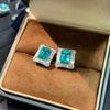 Labor Zuchtdiamant Paraiba Ohrringe 925er Reinsilber Ohrringe quadratisch Tasche Einfach Vier-Krappen Klassische Ohrringe Schmuck