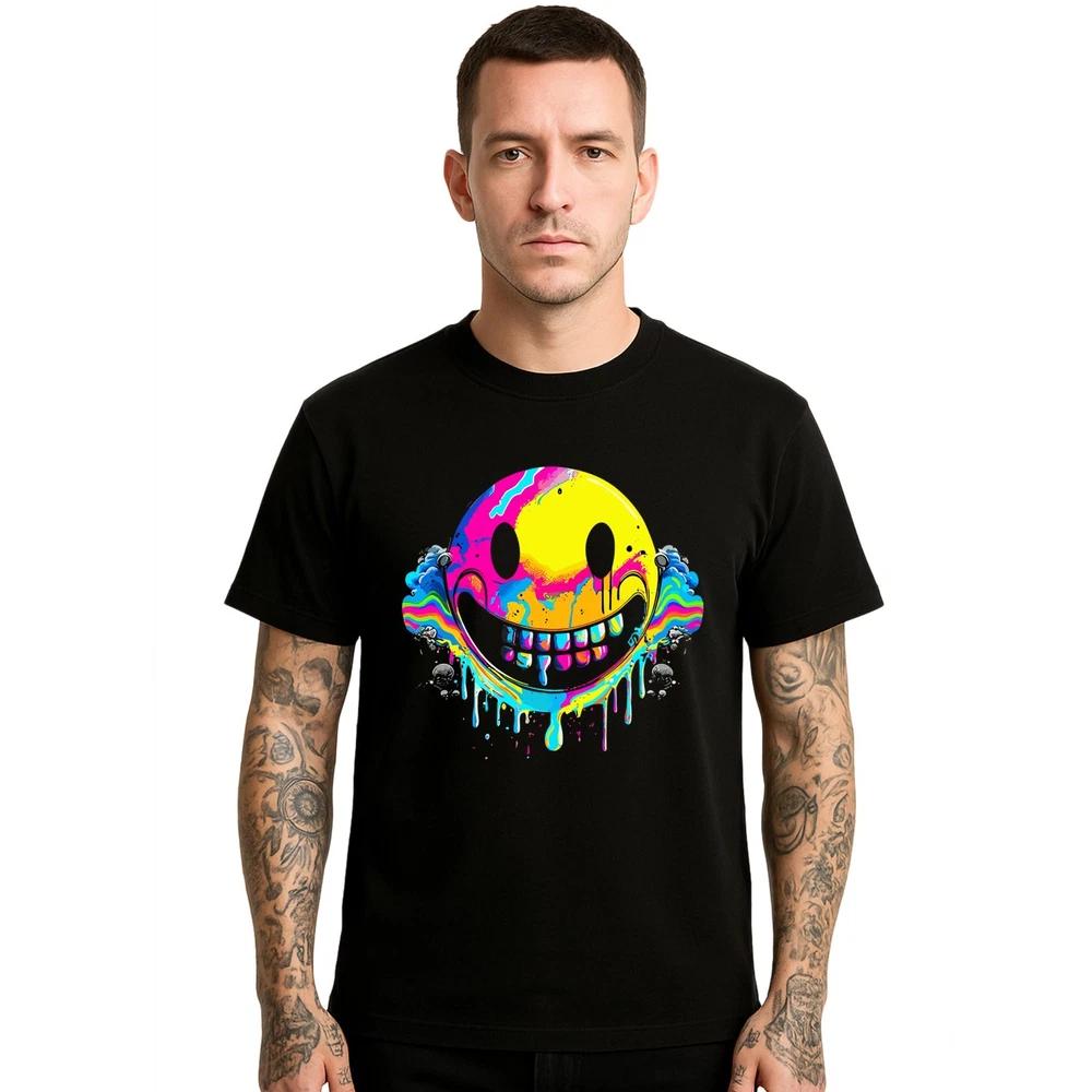 Rainbow drip smile urban melted glitch colourful mens tshirt party gift top tee 2XL