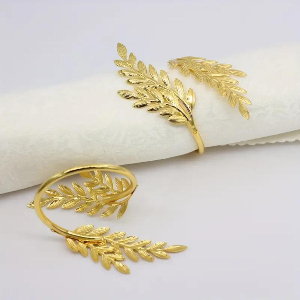 5pcs Gold Leaf Napkin Buckles Electroplated Napkin Holder Wheat Shaped Napkin Ring Banquet