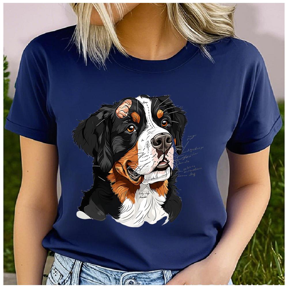 Men Nand Women's Polyester 100% 2D Dog Print T-shirt Loose Round Neck Casual Short Sleeve Fashion Top  Clothing Summer