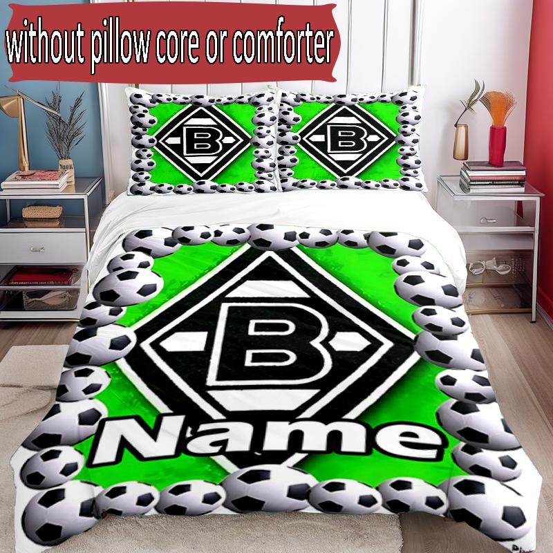 3pcs Duvet Cover Set (1*Duvet Cover + 2*Pillowcase, Without Core), Custom Name Borussia Monchengladbach Pattern Bedding Set, Home Bedroom Decor Gift