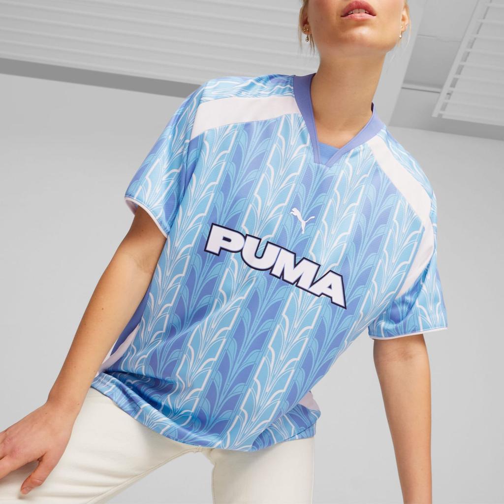 Puma Color Block Letter Print Casual Breathable Training Short Sleeve Football Shirt Unisex Tops Blue 627933-18