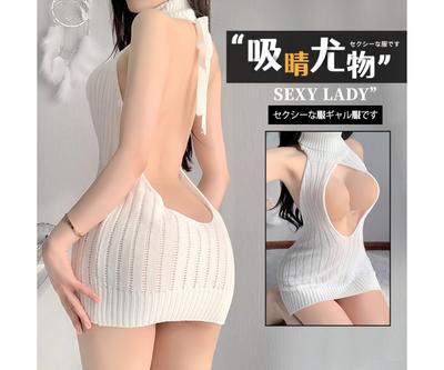Sexy Sexy Sweater Open Chest Loose Knitted Sweater Uniform Temptation Pure Backless High Neck Sleeveless Sweater
