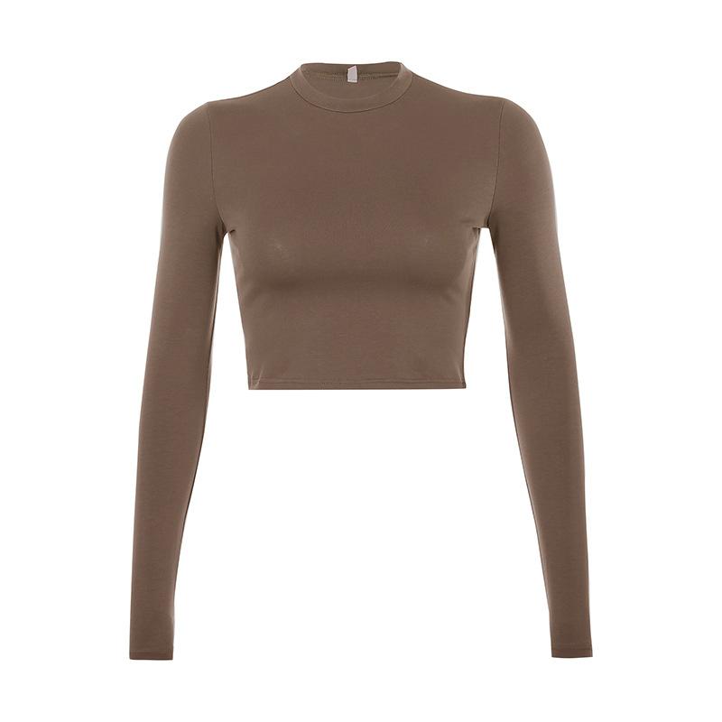 O Neck Solid T Shirt Basic Long Sleeve Women T-shirt Casual Tank Top Slim Female Crop Top Fashion