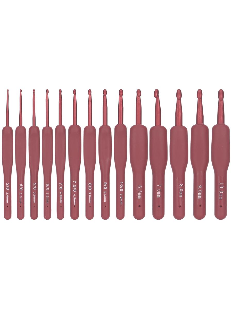 

14PC/SET Sweater Weaving Needles, Red TPR Silicone Handle Aluminum Crochet Hook with Size 2.0MM-10.0MM, DIY Knitting Tool Set красный