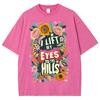 Cartoon Beautiful Flower Print Ladies T-Shirt Loose Oversized Wash Short Sleeve Vintage Fashion Design Top Summer