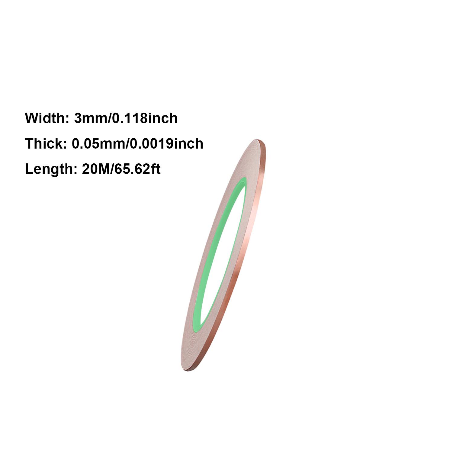 

20m Doubel Side Conductive Coppers Foil Tape Adhesive Strip Heat Shields Eliminate EMI Anti-static Repair Tape 0.05mm Thickness 3mm