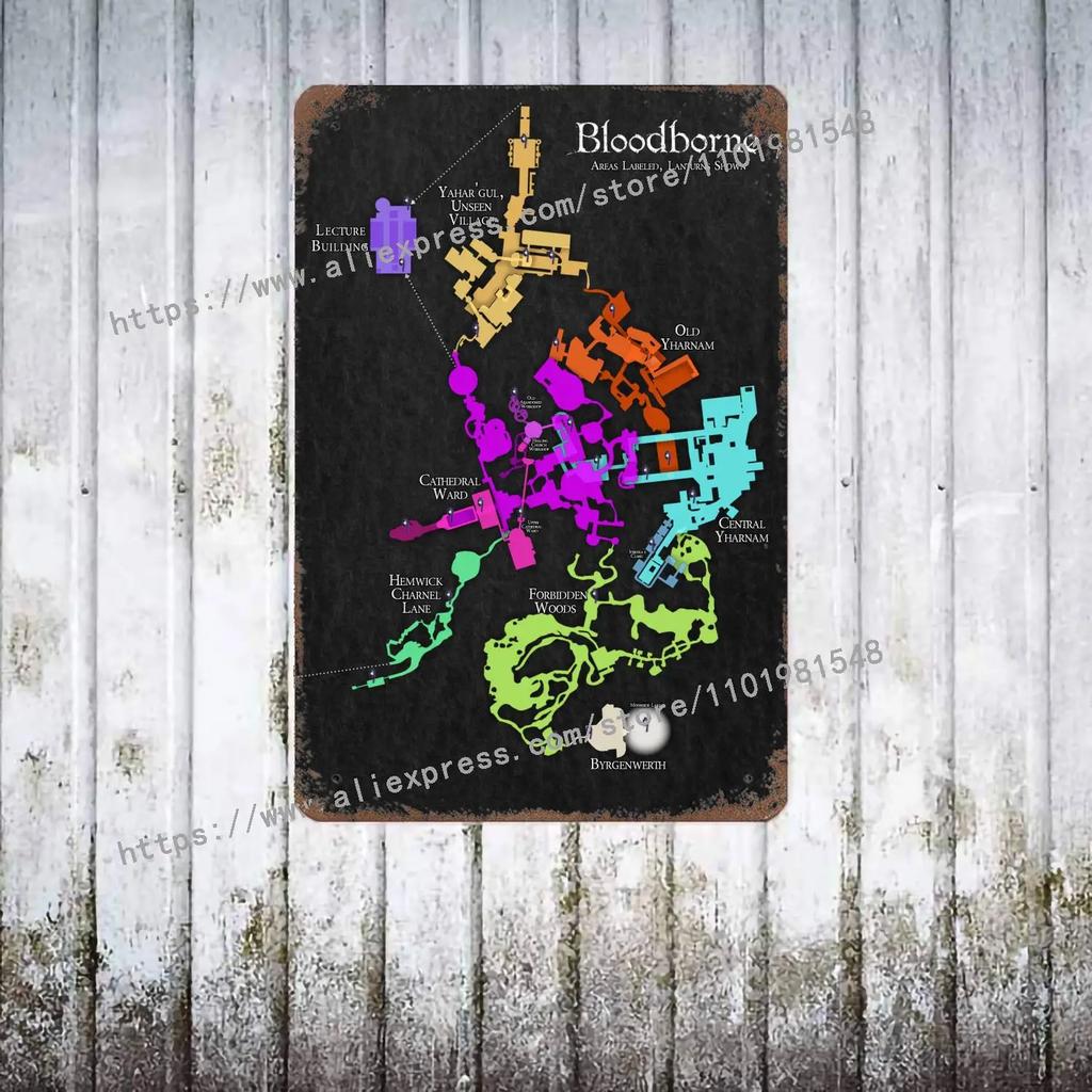 Bloodborne Video Game Metal Decor Poster Vintage Tin Sign Metal Sign Decorative Plaque for Pub Bar Man Cave Club Wall Decoration