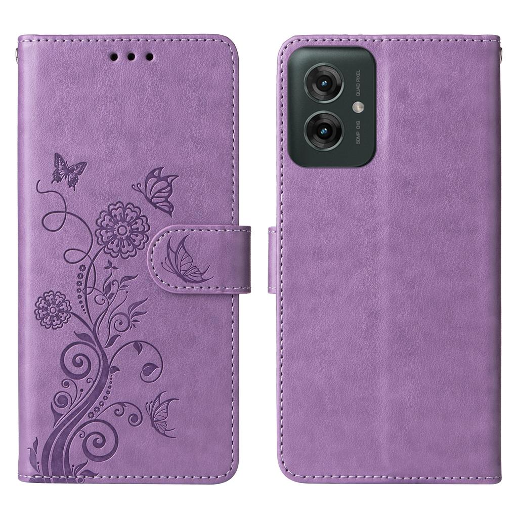 For Motorola Moto G55 5G Case Butterfly Floral Imprint Wallet Stand Leather Phone Cover