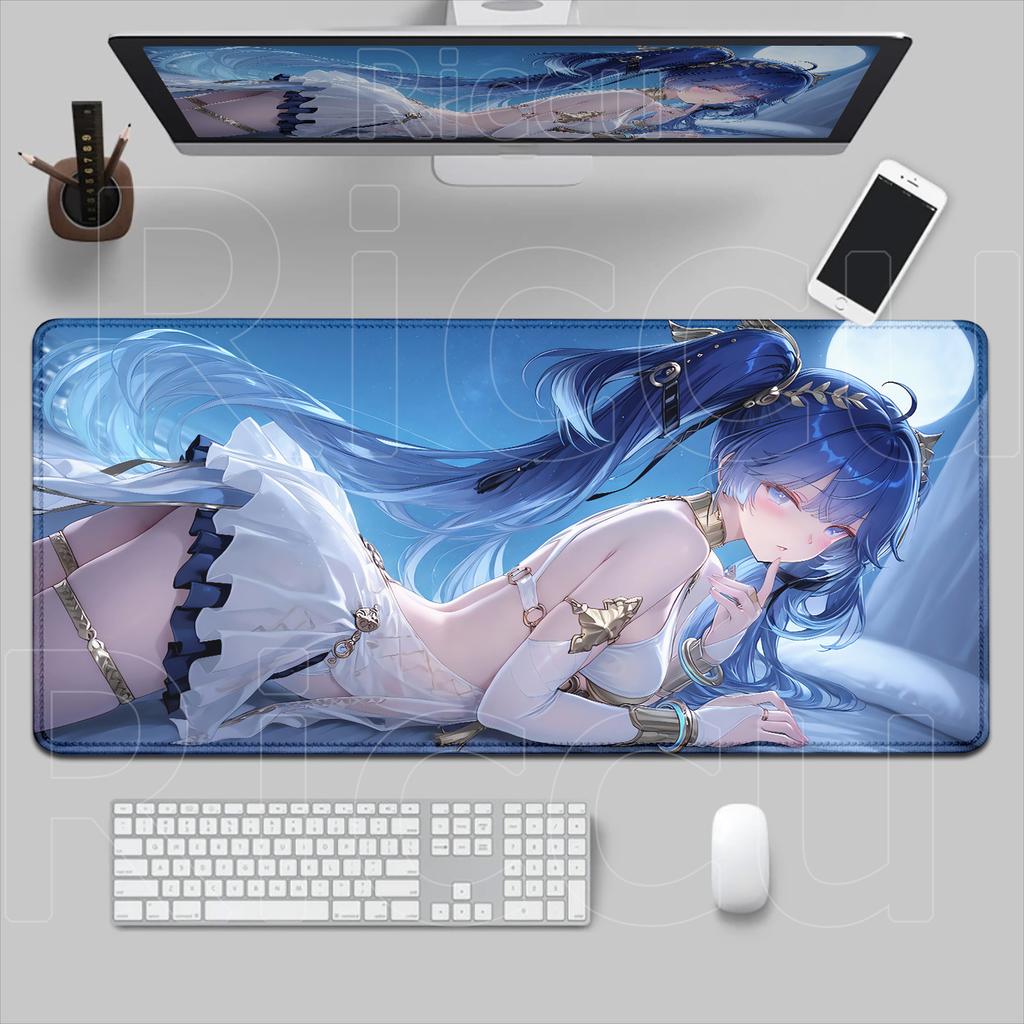 New HD Role Kawaii Luno Wuthering Waves Mouse Pad Gamer Mousepad Accessories Keyboard Mat Gaming Laptop Anime Blue Girl Desk Mat