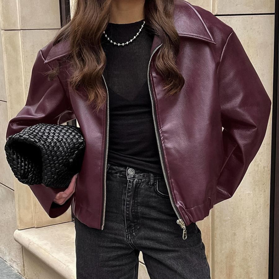 Motorcycle Windproof Leather Jacket Autumn New Loose Outerwear Fashion Women's Coat