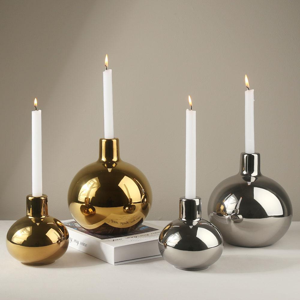 Gold and Silver European Luxury Dining Table Ornaments Candlelight Dinner Candlestick Living Room Home Modern Ceramic Decoration