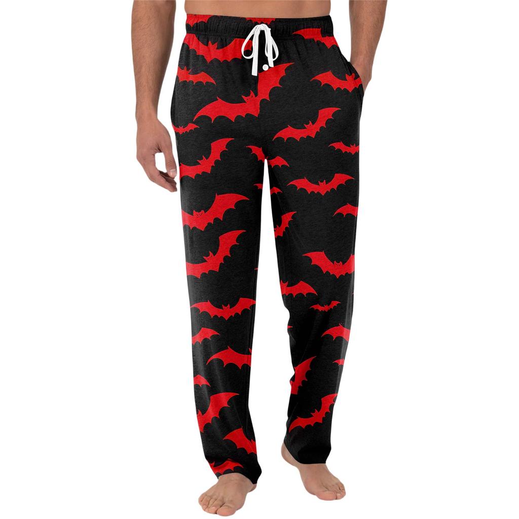 Men's Knitted Halloween Print Pocket Casual Pants Pajama Pants