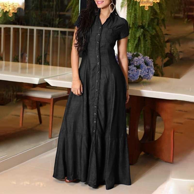 BITCED Fashion Summer Spring Solid Color Print Short Sleeve POLO Neck Casual Dresses