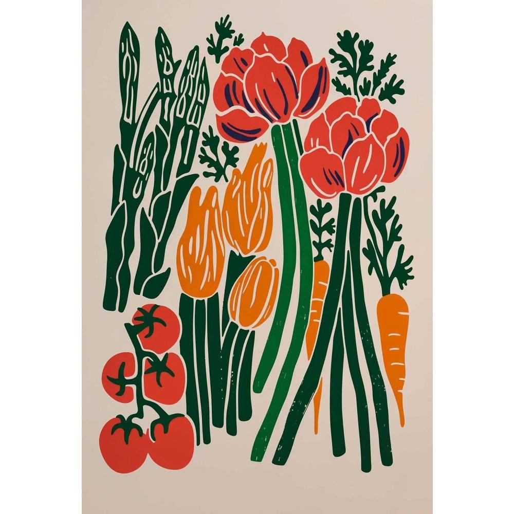 Buntes Poster mit frischem Gemüse, botanischem Gartenmotiv, minimalistischer Kunstdruck auf Leinwand, Wandbild für Wohnzimmerdekoration