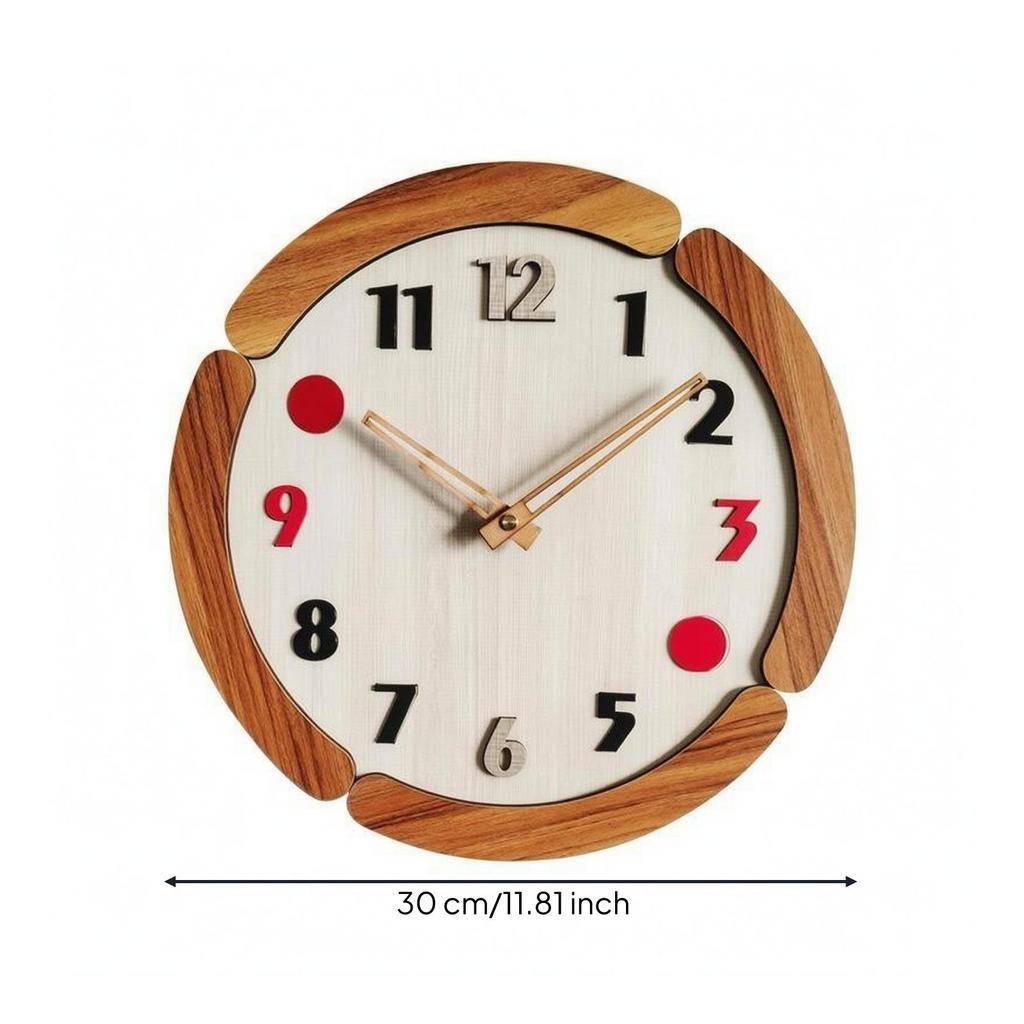 Wooden Wall Clock WoodGrain Raised Numerals Timepiece