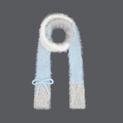 Koreański Śliczny Puszysty Szalik Dzianinowy z Kokardą - Damski Zimowy Ocieplacz na Szyję