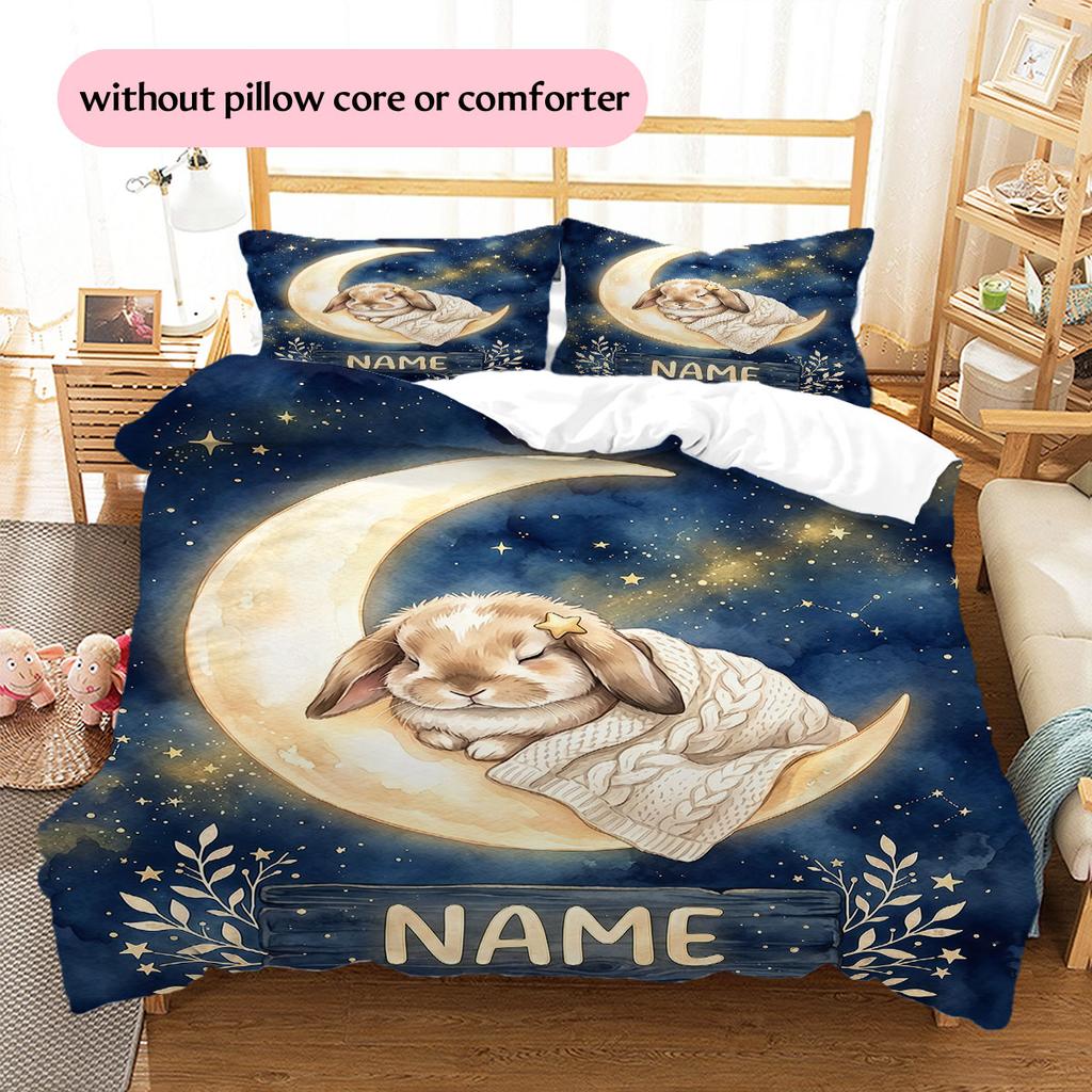 Custom Name,Moon Animal Pattern Bedding Home Decoration Birthday Gift ( 1 duvet cover + 2 pillowcase, without core),fan merchandise.