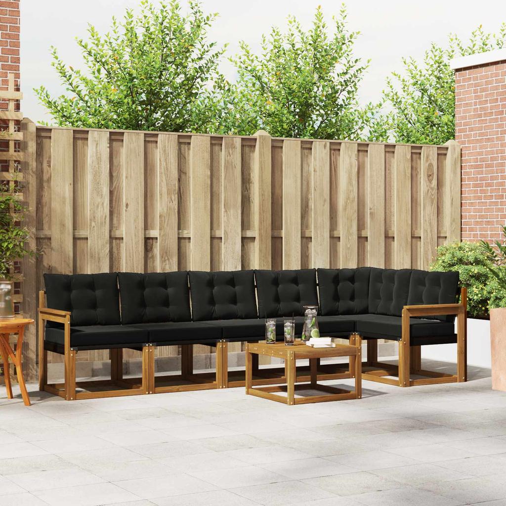 Outdoor Sofa Set with Cushions 7 pcs Natural and Black