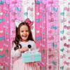 Kawaii Birthday Decorations, 2 Pack Cartoon Cat Theme Party Supplies, 3.3 x 6.6ft Tinsel Foil Fringe Curtains, Bow Photo Booth Props, Backdrop