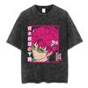 Anime The Disastrous Life of Saiki K Vintage Washed Short Sleeve TShirt Saiki Kusuo Fashion Harajuku Hip Hop Casual Tee Shirts