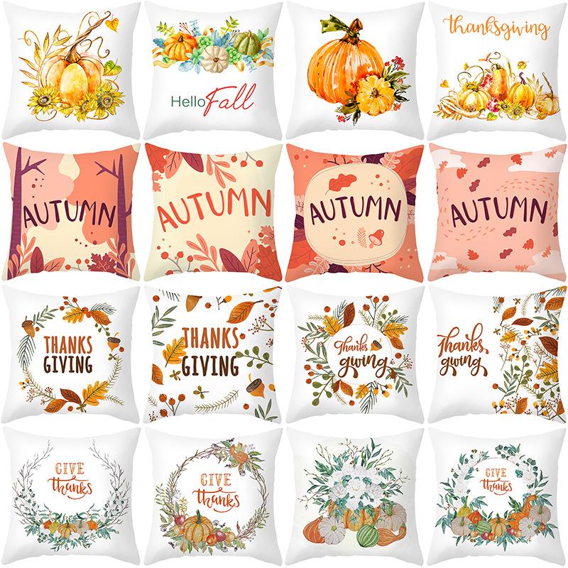 New Pumpkin Thanksgiving Pillow Cover Ins Nordic Peach Skin Printed Cushion Cushion Cover Home Products