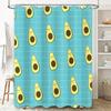 Avocado Pattern Shower Curtain Blue Grid Background with Cute Kawaii Design for Bathroom Decor