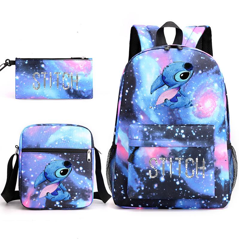 Set Zaino Borsa a Spalla Astuccio Cartone Animato 3-in-1 Zaino Studente Nero Grande Capacità Resistente all'Acqua per Scuola Media Superiore Università