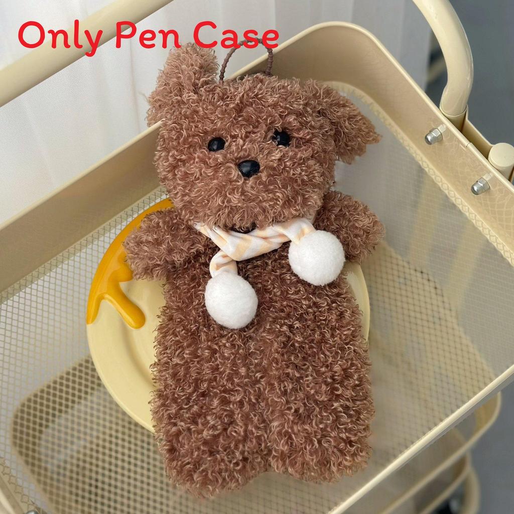 Cute Plush Dog Pen Case With Scarf Design For Girls And Students