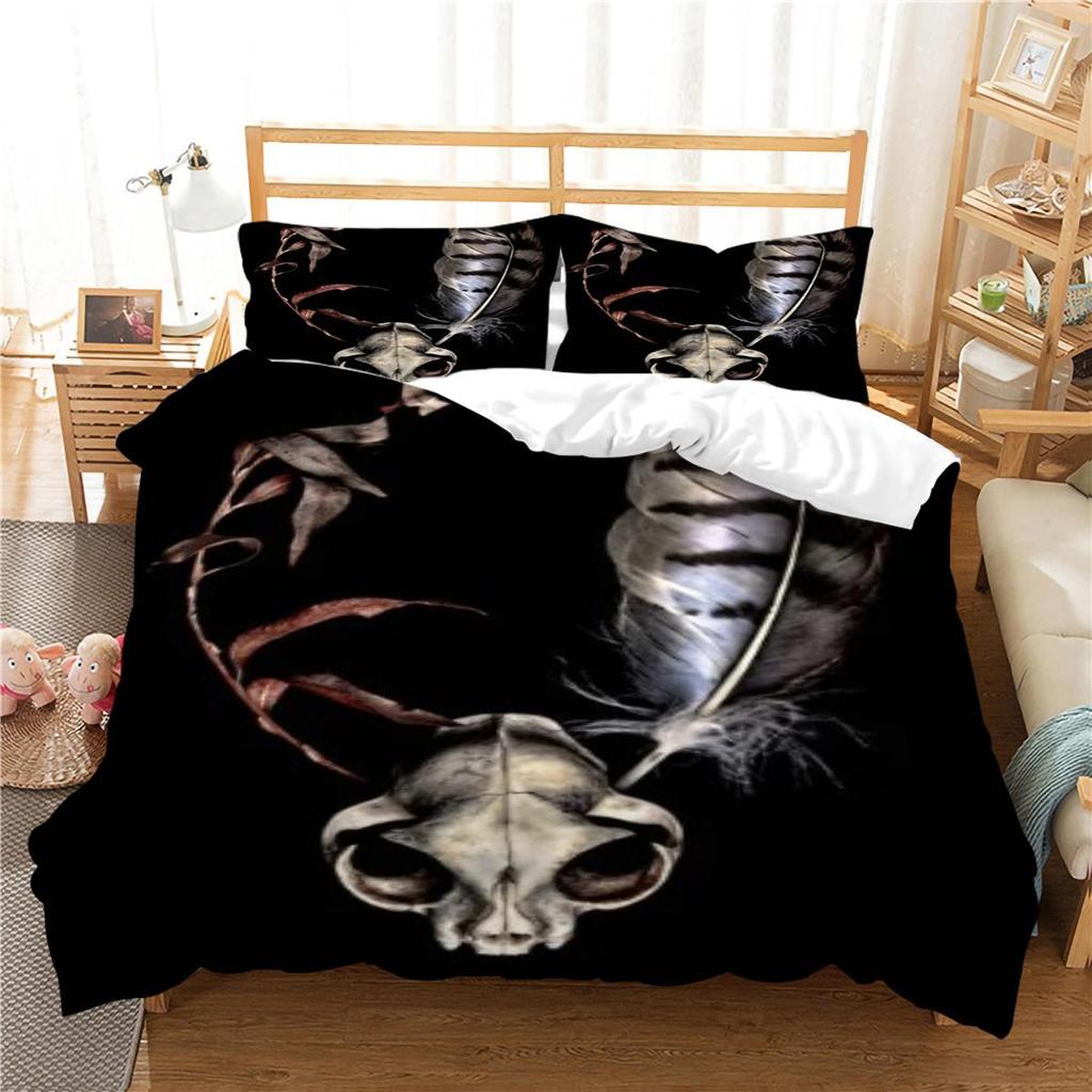 Design-Bettbezug-Set, 3D-Schädel-Druck, Bettwäsche-Set, cooler Bettbezug, Polyester-Bettbezug, King-Size-Queen-Size-Bettwäsche