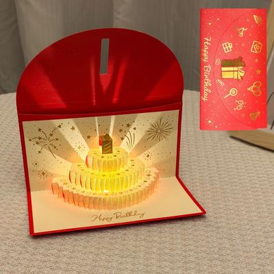 Tarjeta de felicitación de sobre rojo de cumpleaños emergente 3D Plegable Portada sellada en oro Sobre rojo de Año Nuevo para dinero Puede contener 1-20 Efectivo