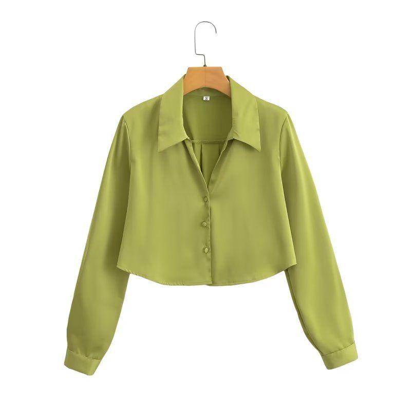 Kaslead Fashion Style Silk Satin Texture Long Sleeves Shirt