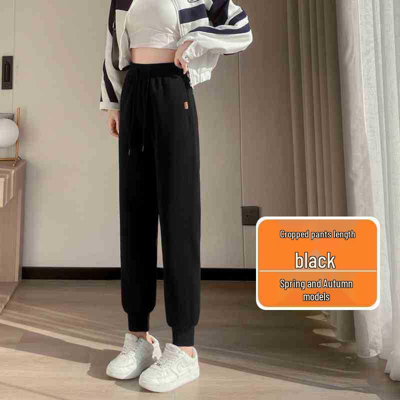Women s Black Fleece-Lined Joggers - Petite, Casual, Cropped for Spring & Autumn 2026. S 80-95 lbs
