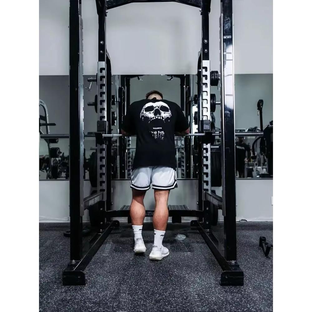 New Gym Fitness T-shirt Loose Oversized Cotton Men Short Sleeves Bodybuilding Sports Tees Summer Training Workout Jogging Tops