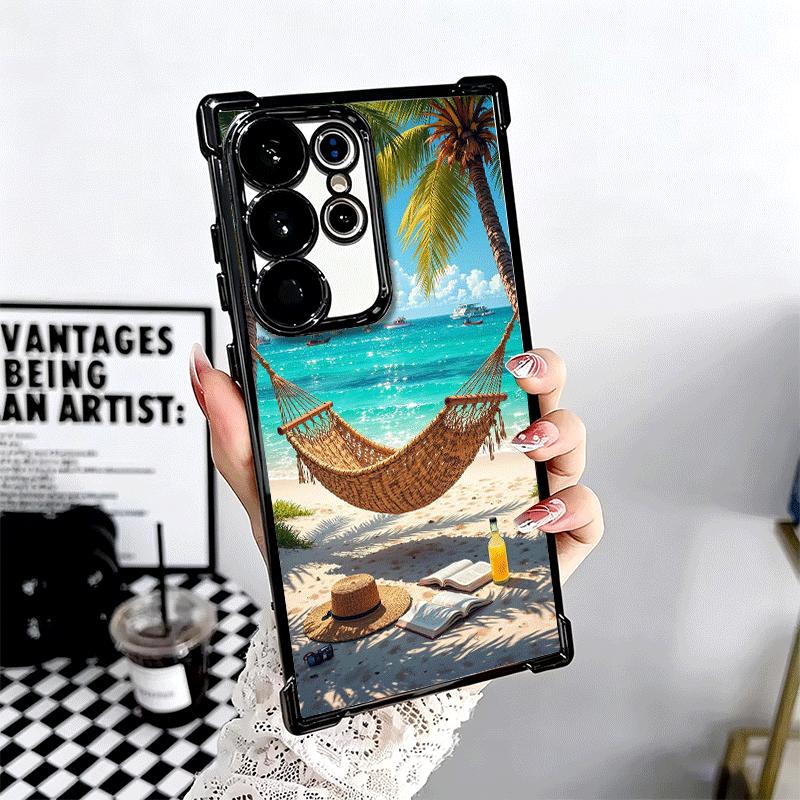 Summer Beach Sea Palm Tree Vacation Plating Phone Case For Samsung Galaxy S24 S25 FE S26 Edge S23 Ultra S22 S21 Plus S20 Anti-Fa