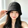 Big head circumference friendly simple solid color knitted bucket hat short brim modified face shape small autumn and winter warm wool hat