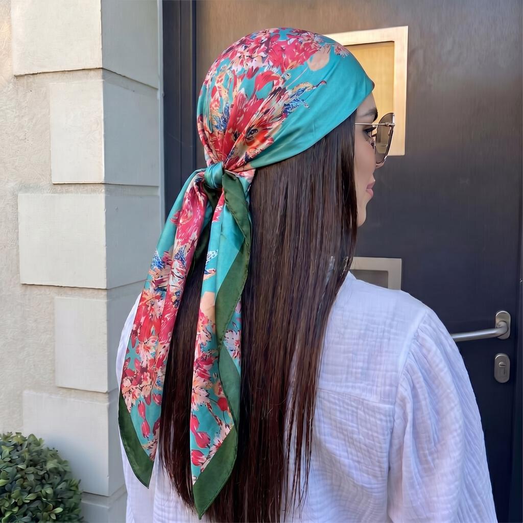 Scarf Luxury Hijab Square Bandana Handkerchief Satin Scarves Woman Headscarf Fashion Turban Soft Shawl Female Daily Head Decor