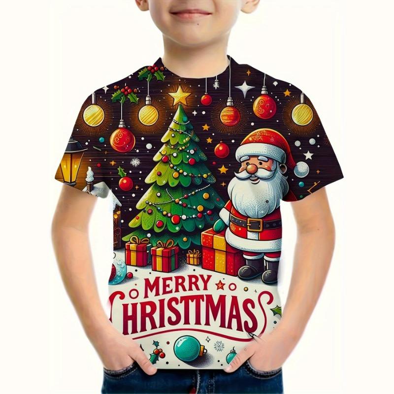 Kids Clothes Funny Santa Claus 3D Printed T Shirt Christmas Short Sleeved T Shirts Boys Girls 2-10y Xmas Gift for Children Top