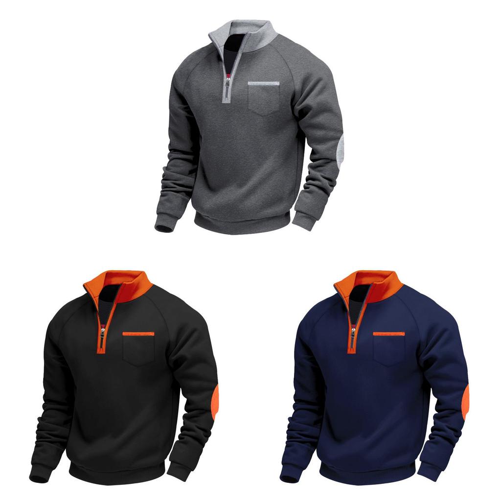 American Mens Fleece Hoodie With Zipper Stand Collar For Casual Winter Wear