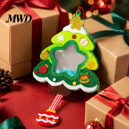 Safe Odorless Crafting Kits for Toddlers Christmas Shaker Ornament DIY Kit Kids, Santa Snowman Reindeer Felt Personalized Eve Gifts Craft Set, Glitter