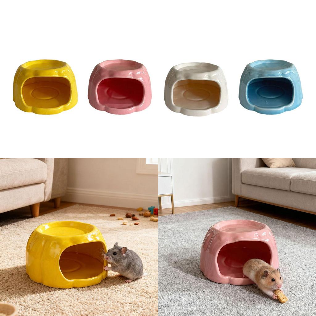 Small Animal Pudding Shape Ceramic Hamster House Hideout Food Bowl for Cage Decor and Bedding