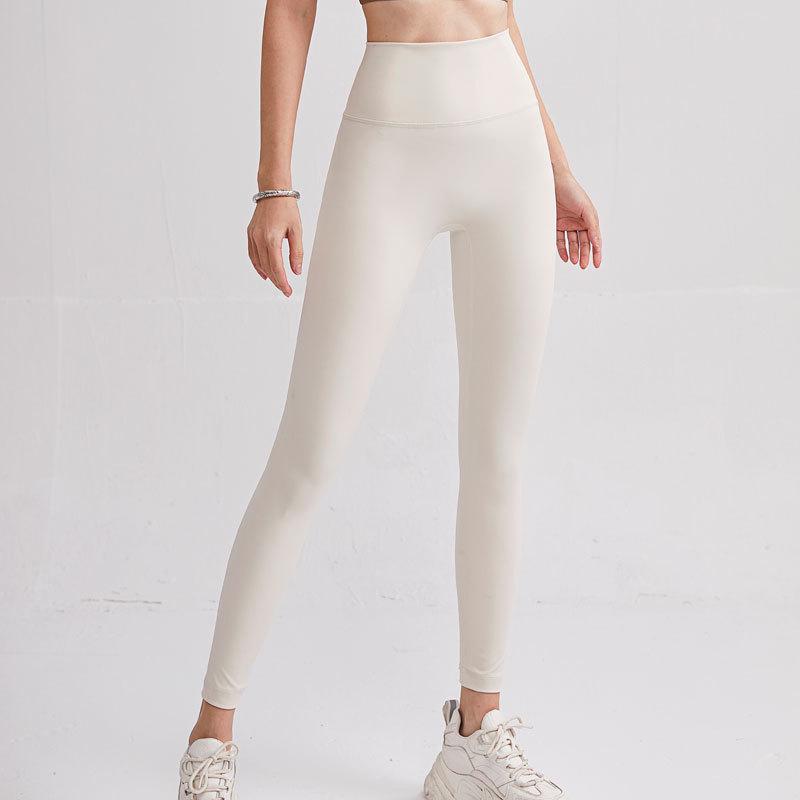 

Lulu High-Waist Nude Feel Leggings for Women - Hip Lift, Thin, Elastic Yoga & Running Pants Medium брудно-білий