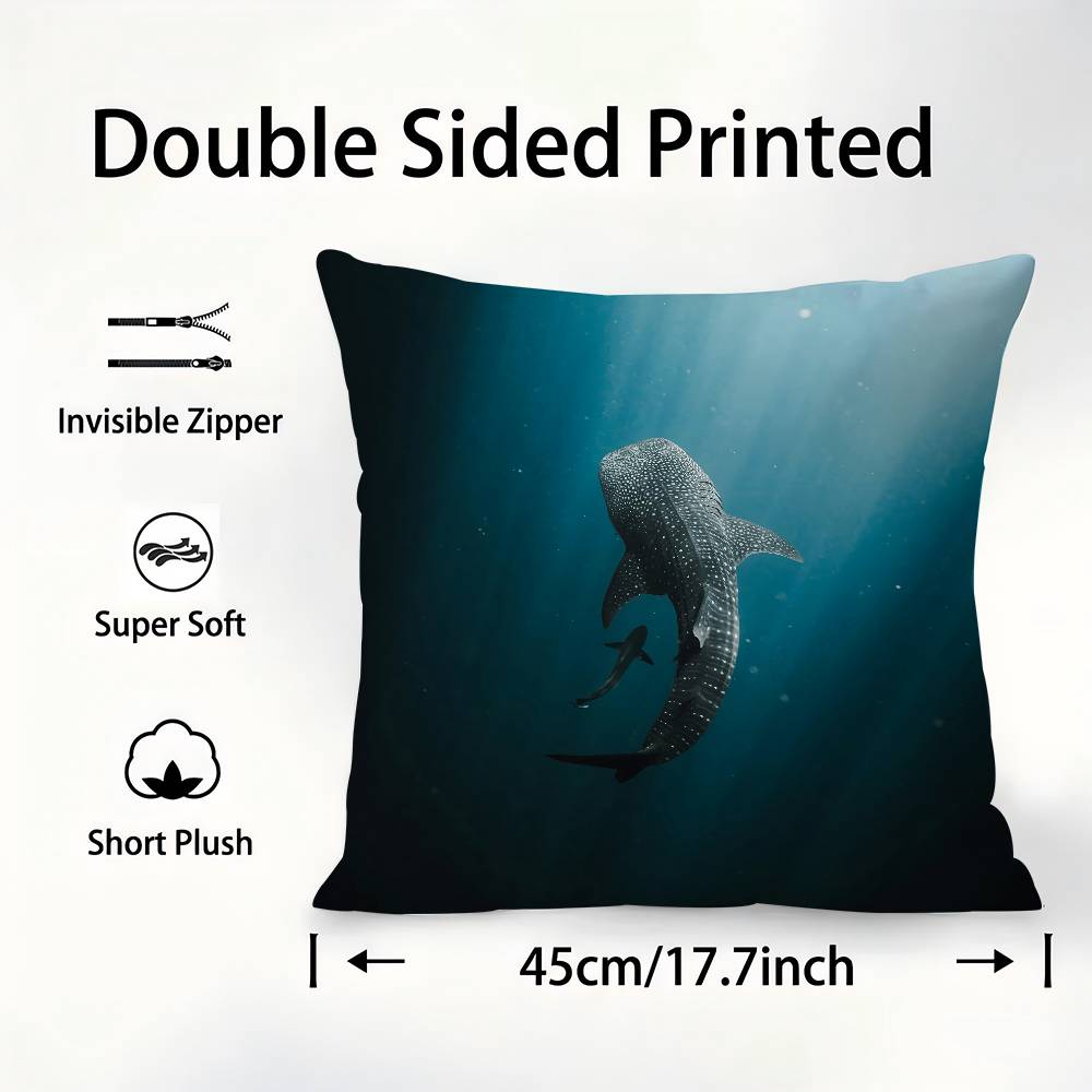 Blue Ocean Eagles Shark Angle Pillow Case Sofa Decorative Home Double-sided Printing Short Plush Cushion Pillow Cover Gift